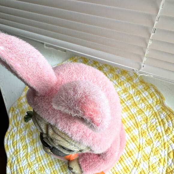 Pug Dressed in Pink Fuzzy Bunny Suit Figurine NWT - Picture 6 of 8